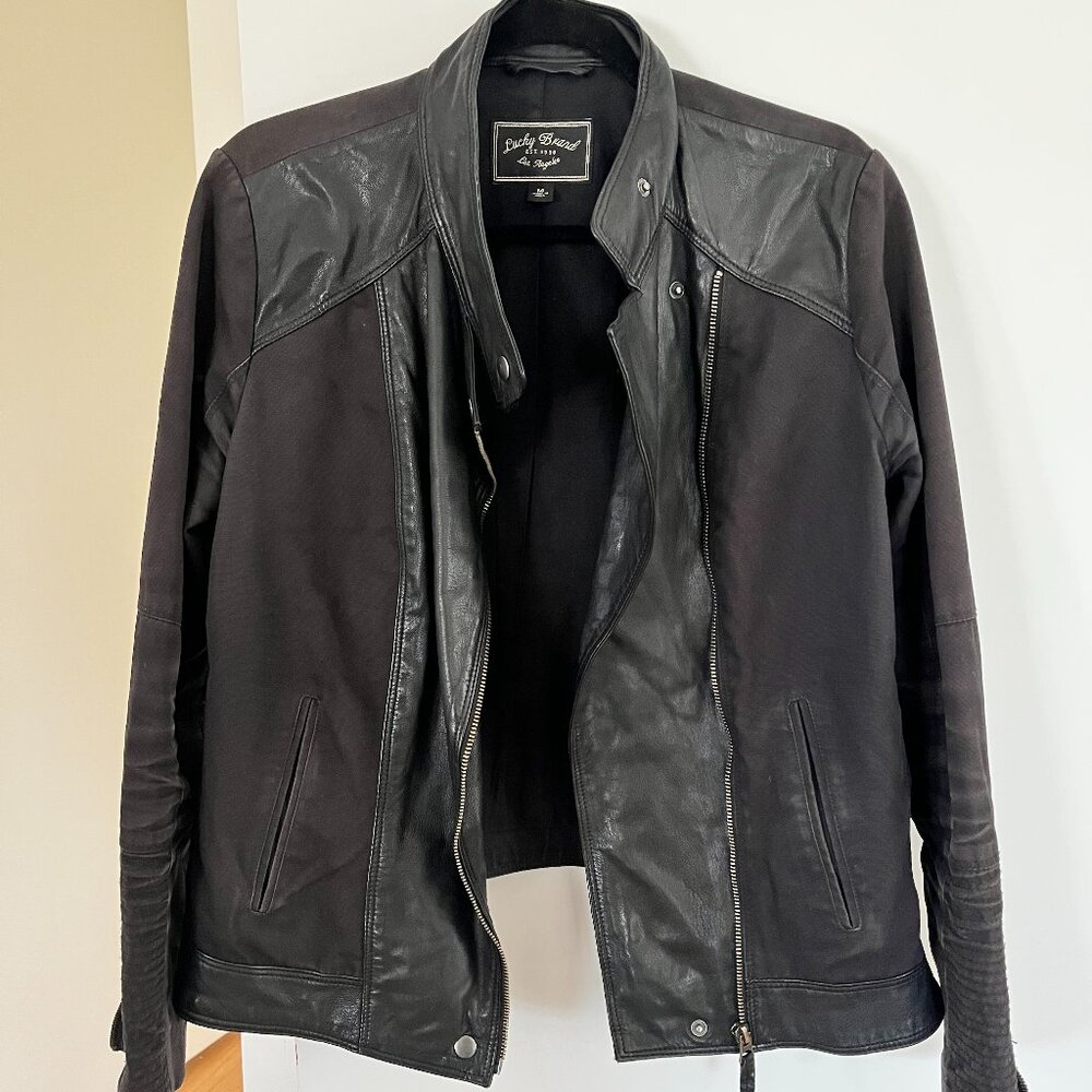 Lucky Brand Leather & Canvas Moto Jacket - Size M
